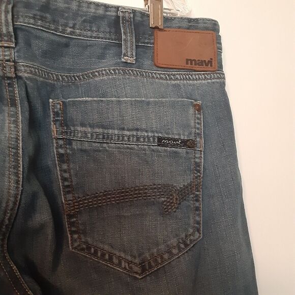 Mavi Jeans Josh Relaxed fit Straight Leg Men 38x32 Dark Blue Distressed Mid Rise - Picture 8 of 11